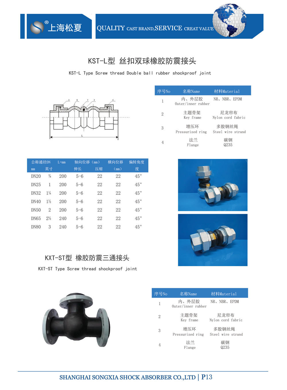 丝扣双球橡胶避震喉产品规格